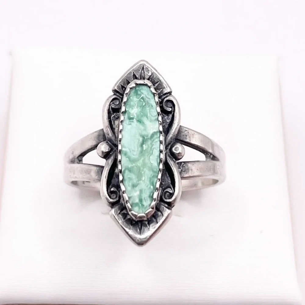Size 6 Green Stone Bell Trading post 925 sterling silver Ring - Picture 8 of 8